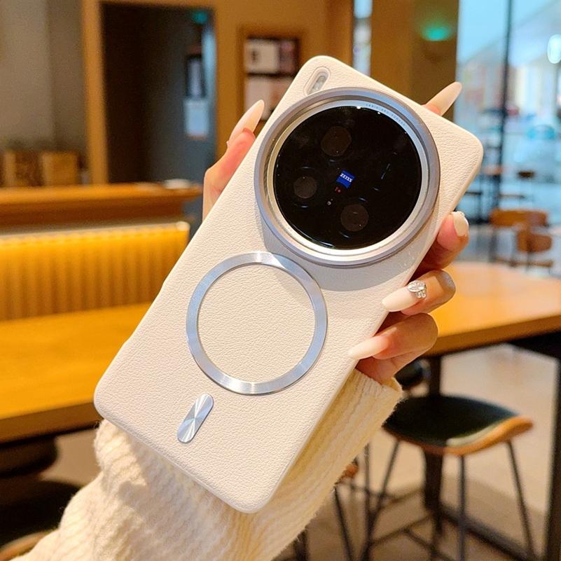 Plain Leather with Magnetic Ring Case For VIVO X300 Pro X300 X200 Ultra X200s X200 Pro Lens Heightening Protects Camera Cover