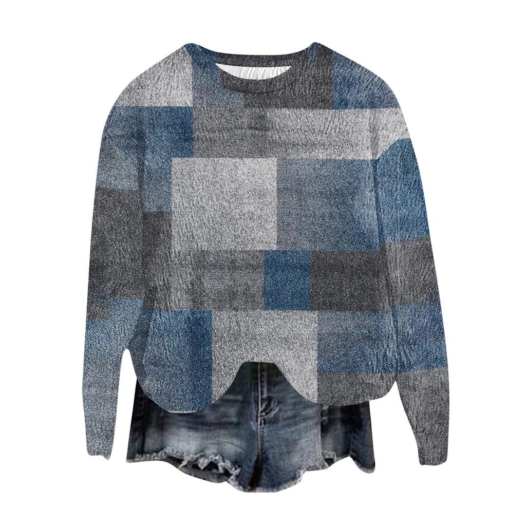 Women's Fashion Round Neck Pullover Top Long Sleeve Tee Printed Sweatshirt