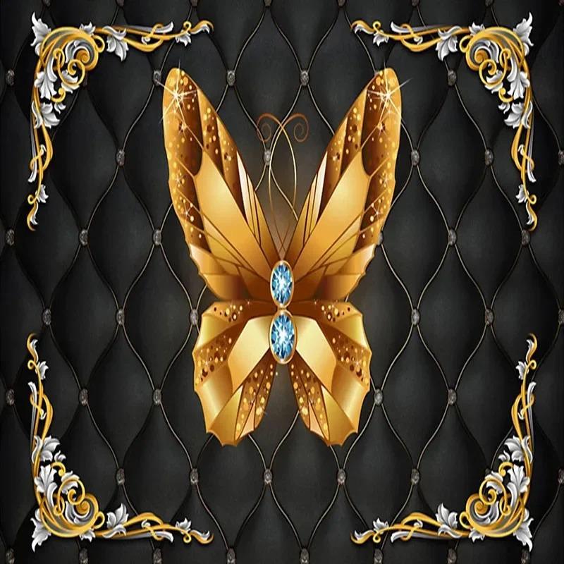 European Style 3d Wall Mural Butterfly Jewelry Black Soft Roll Wallpapers Living Room Bedroom Background Wall Papers