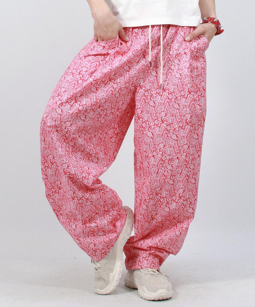 Deumakeu M Paisley Side One Tuck Curved Wide Pants Red