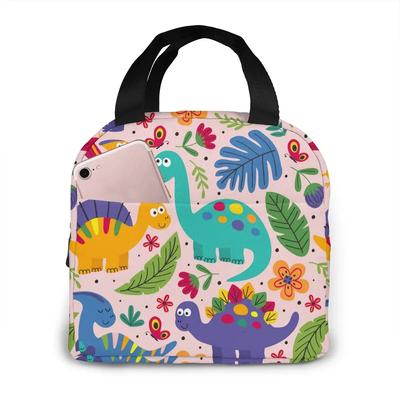 Cartoon Dinosaurier Canvas Tragbare Kühltasche Lunchtasche Mode Thermoisoliert Lebensmitteltaschen Essen Picknick Lunchbox Tasche für Erwachsene Kinder