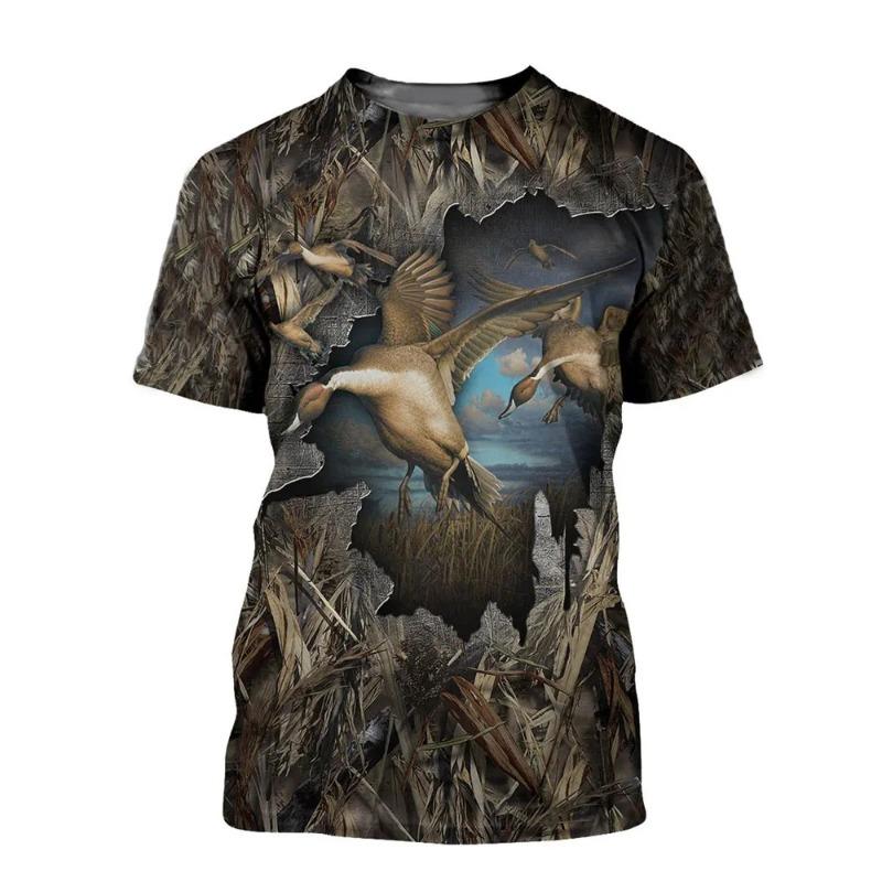 Summer Camouflage Hunting Animal quail Pattern Printed Men's Round Neck T-shirt Casual Short Sleeved Oversized Fashionable