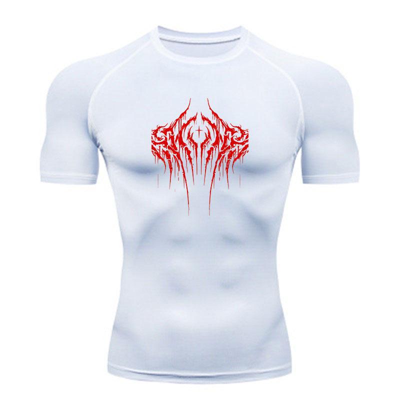 Men's Compression Fitness Sports T-shirt Red Blood Dripping Thorn Cross Print Quick Dry Breathable Workout Gym Training Active Tee for Running Athleti