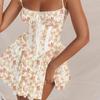 Sexy Lace Print Mini Dress Women Elegant Square Collar Backless Beach Dresses Female Fashion Chic Slim A-line Ballet Party Clothing