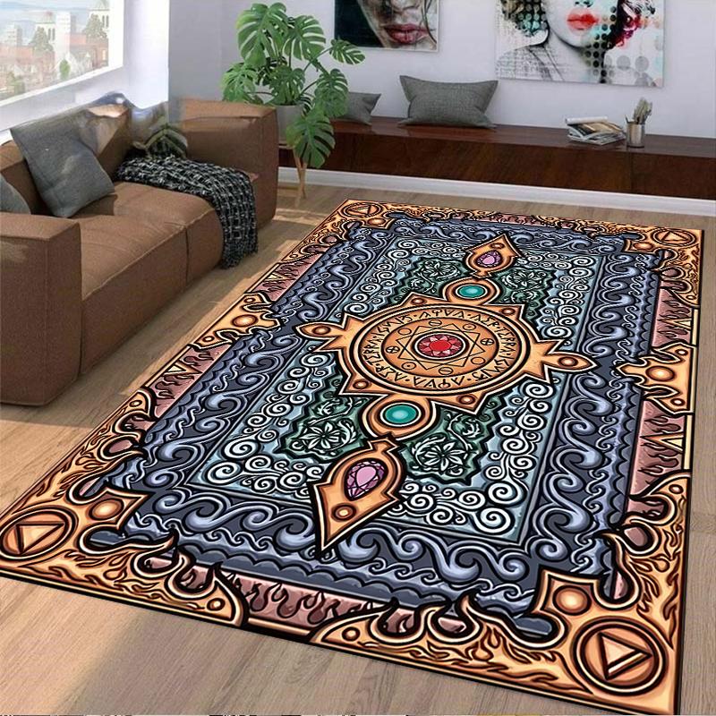 "Vintage Mystic Pattern Carpet with Geometric Symbols and Jewels Design" Suitable for use as an anti-slip for living room bedroom sofas