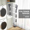 Four-Shelf Collapsing Clothes Horse, With Side Arms and Wheels - Grey