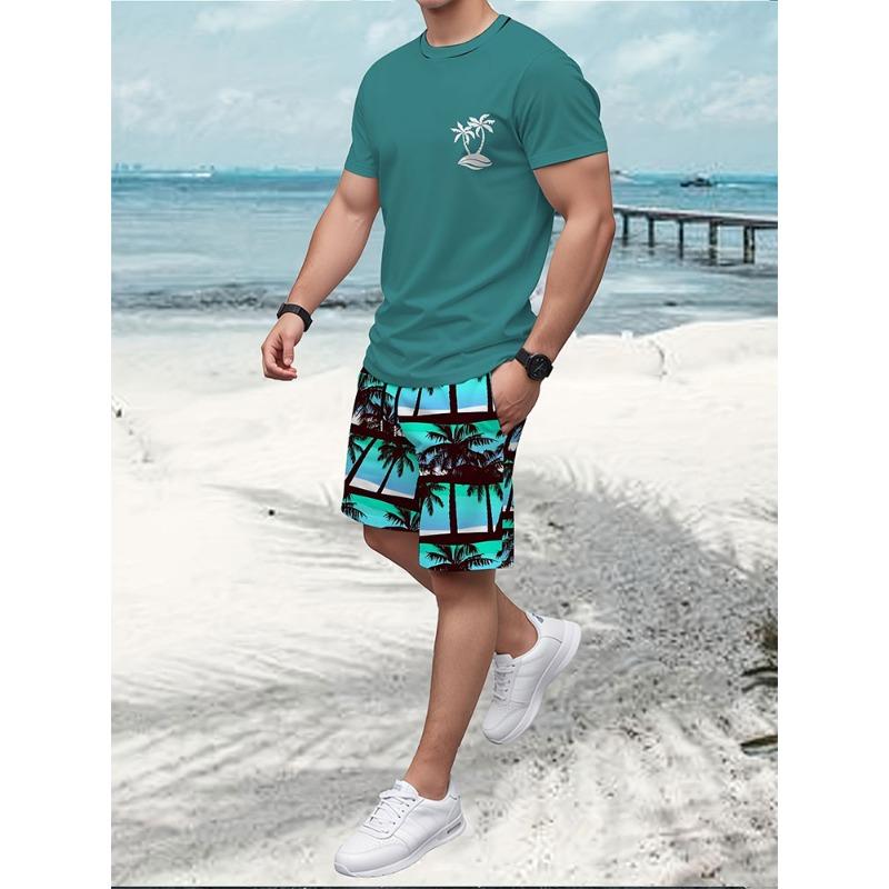 2024 New Summer Casual Men's Short-sleeved Top Outdoor Street Fashion Beach Shorts 3D Printed Men's T-shirt And Shorts Set