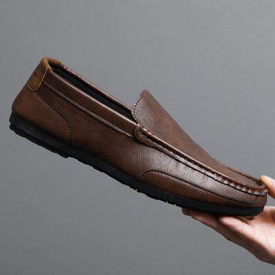 Fashion Brown Lightweight Man Casual Shoe Flat Plain Slip-on Common Adults Luxury Sale Social Low Price Legitimate Leather Shoes for Men