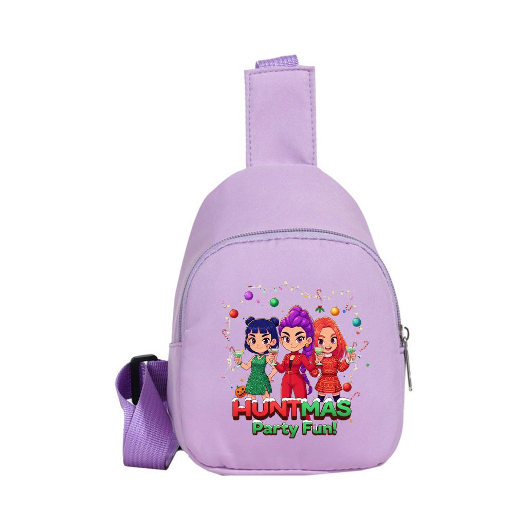 Christmas K-pop Demon Hunters Printed Kawaii Chest Pack for Boy Girl Anime Cartoon Shoulder Bag Students Portable Crossbody Pouch Chest Bag Kid Gift