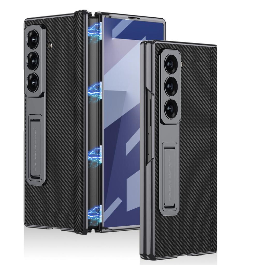 Samsung Z Fold7 Electroplated Leather Magnetic Case with Bracket - Anti-drop Protective Cover