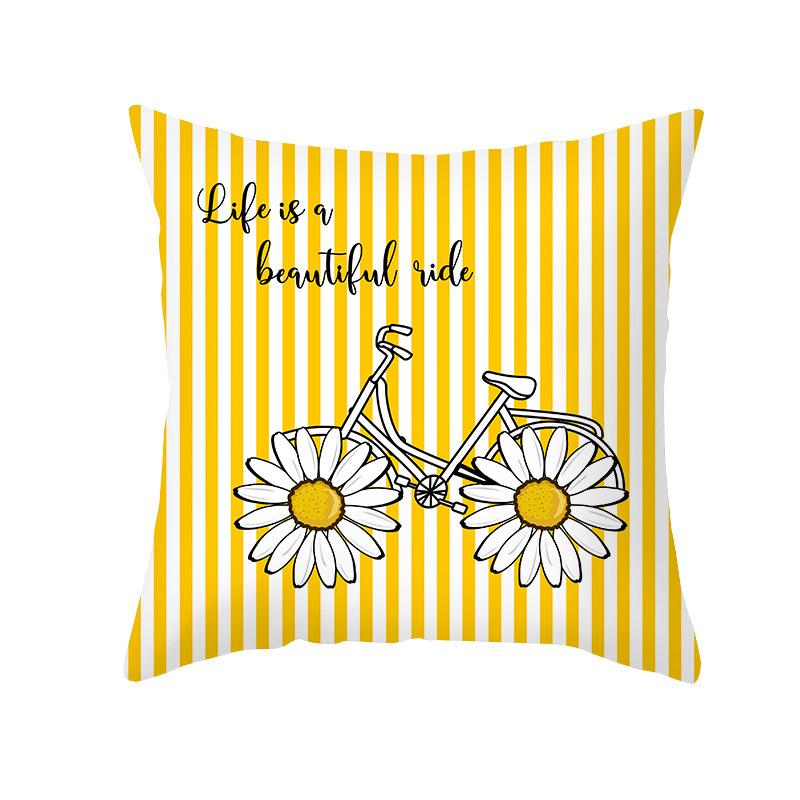 Pillow Cover Yellow Daisy Digital Print Pillow Cover Office Sofa Peach Skin Cushion Cover