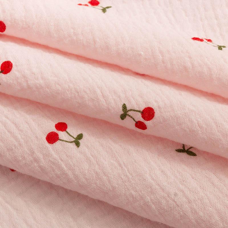 

0.5m/1m/5m Pure Cotton Double-Layer Crepe Gauze Cherry Print Fabric For Sewing Pajamas Dresses Children s Clothing DIY Fabric 135x50cm