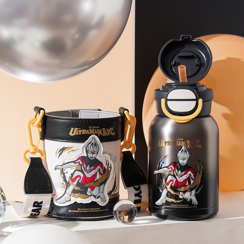 Ultraman Bear Children s Stainless Steel Thermos with Straw for Boys - Large Capacity Water Bottle Single Unit