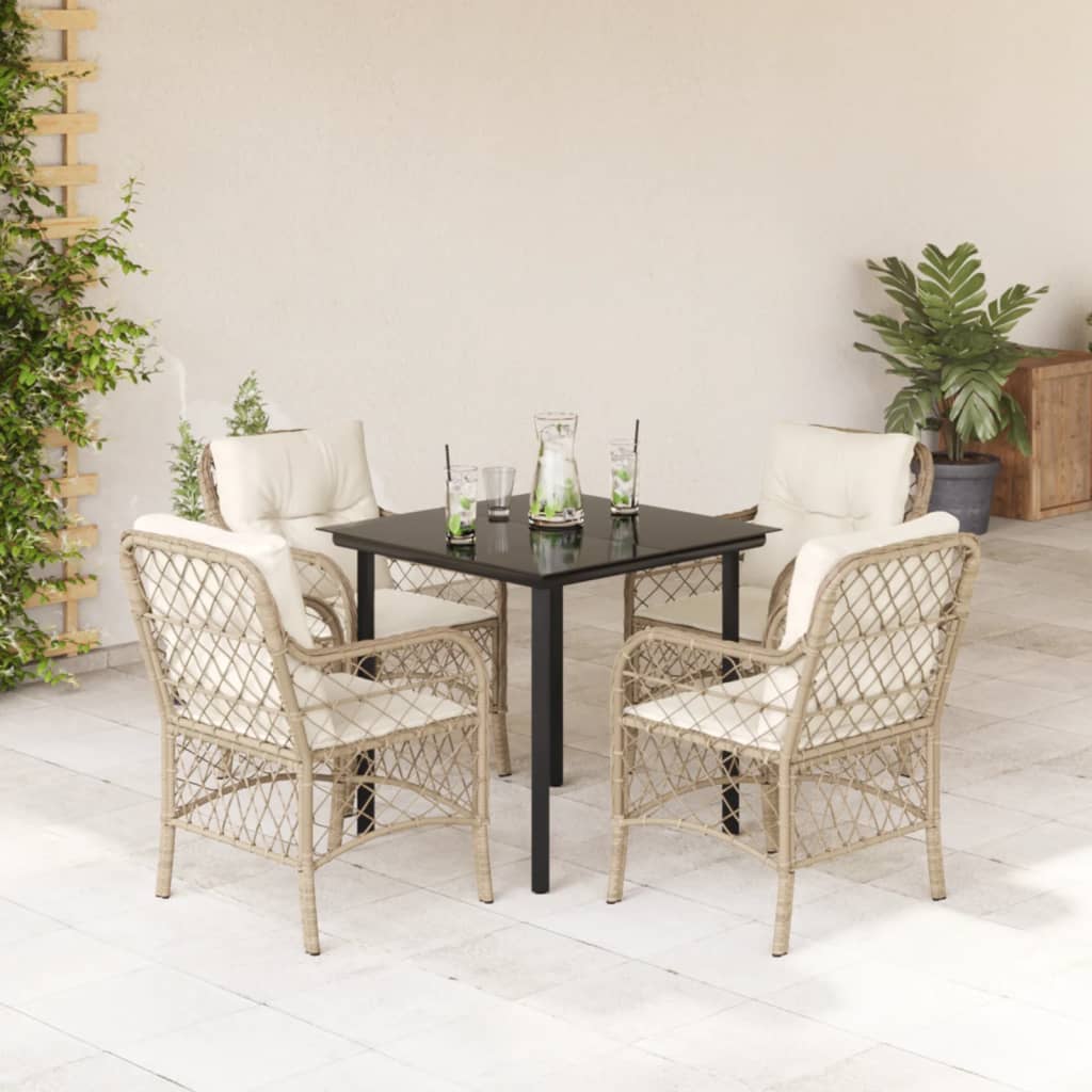 Vidaxl 5-Cz. Garden Furniture Set With Cushions, Beige, Poly Rattan