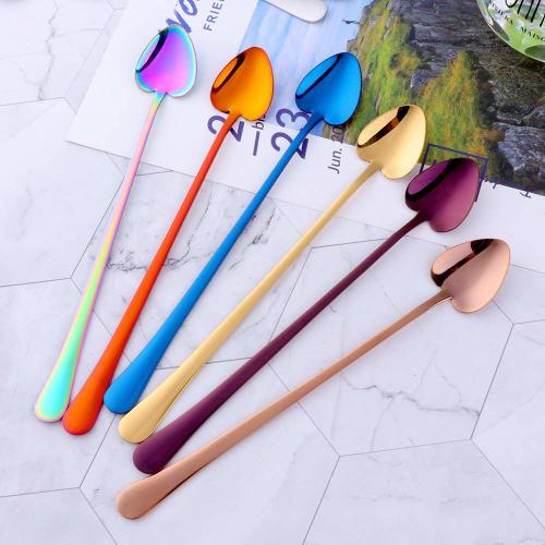 Buyer Star Long Parfait Spoons, Set of 8, 8 Colors, Stylish Heart-Shaped Spoons, Made of 18/8 Stainless Steel with a Titanium Finish, Durable and Long