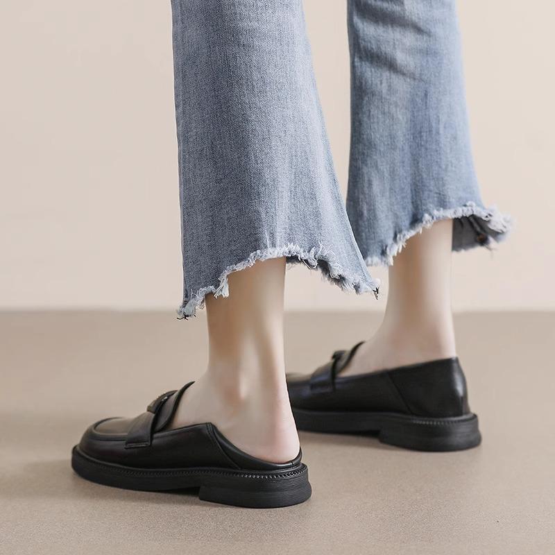 Mocassini da donna primavera e autunno scarpe singole jk versatili plateau primavera neri a un pedale tacco spesso retrò stile britannico scarpe in piccola pelle
