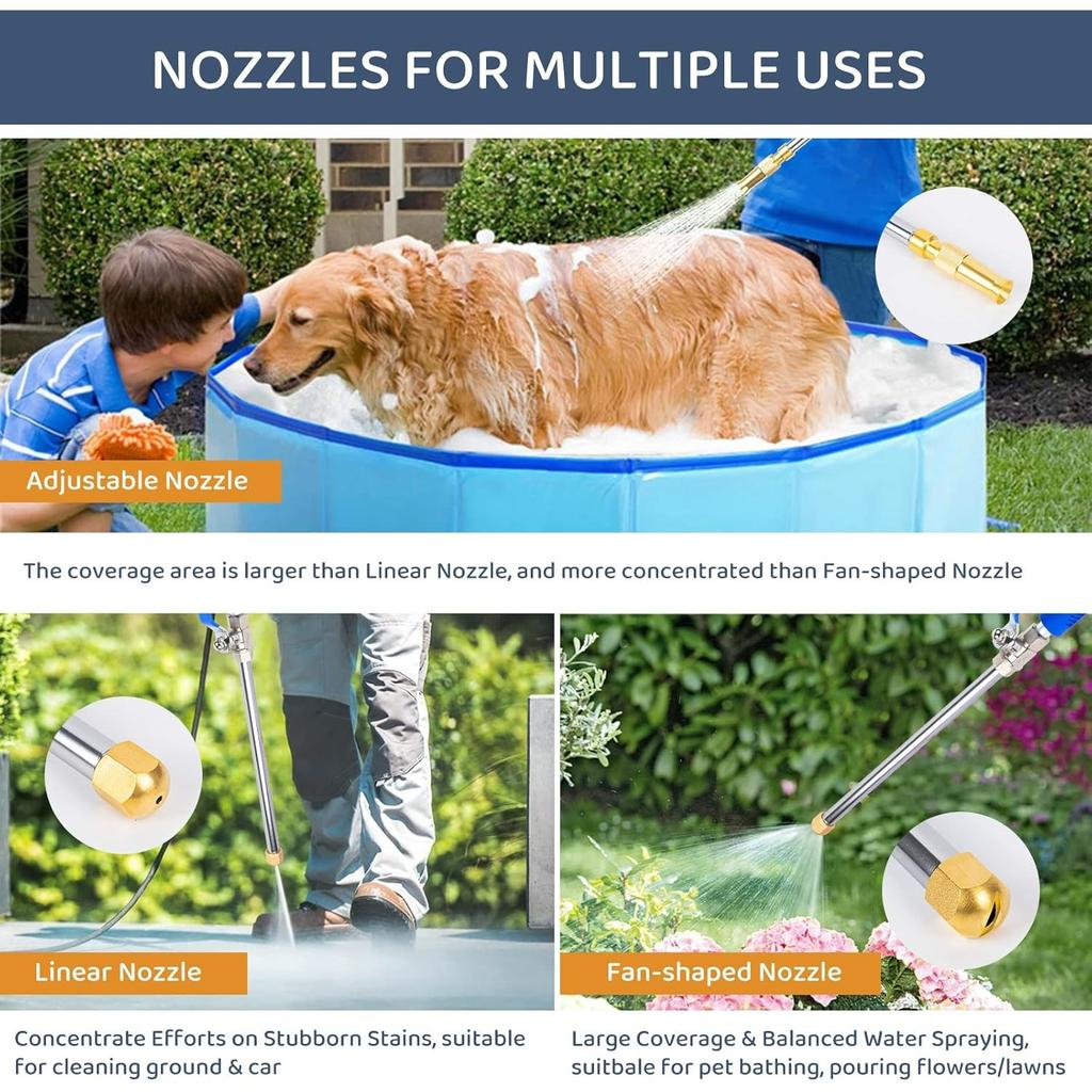 High Pressure Jet Nozzle Power Washer Wand for Garden Hose,Hydro Jet High Pressure Washer Tools with 3 Different Nozzles and Hose Quick Connectorsfor