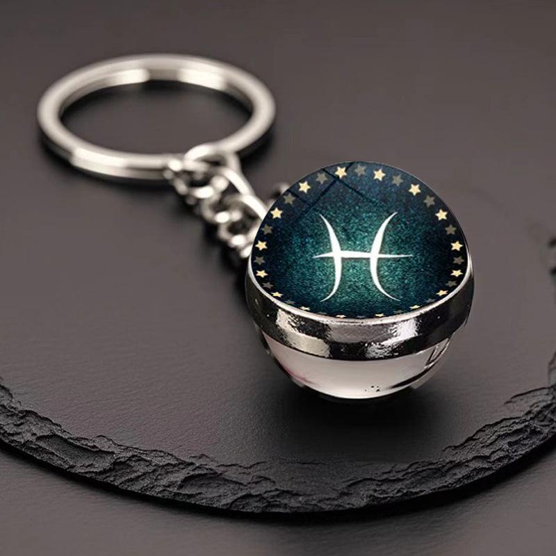 Kulatý svítící krystal zvěrokruhu Keychain - Panna & Lev