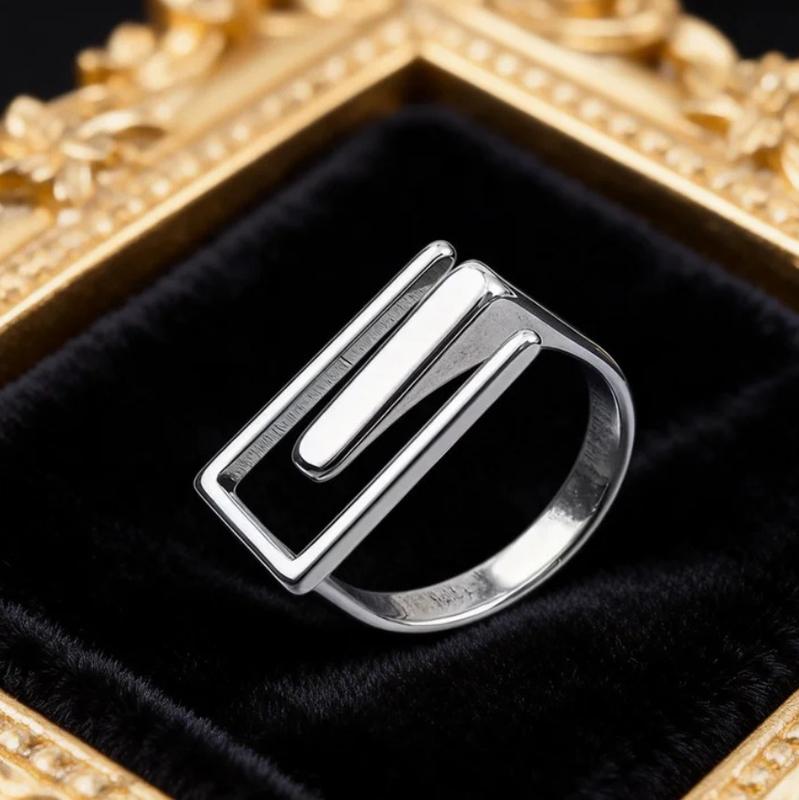 Creative Stainless Steel Rectangular Geometric Adjustable Rings for Women Luxury Metal U-Shaped Line Hollow Ring Party Jewelry