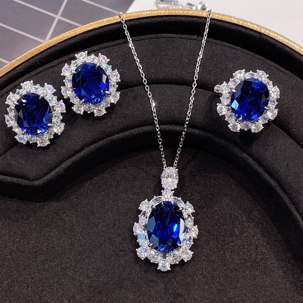 2025 Retro Ruby Jewelry Set 925 Sterling Silver Engagement Ring Earrings Necklace Women's Party Gift