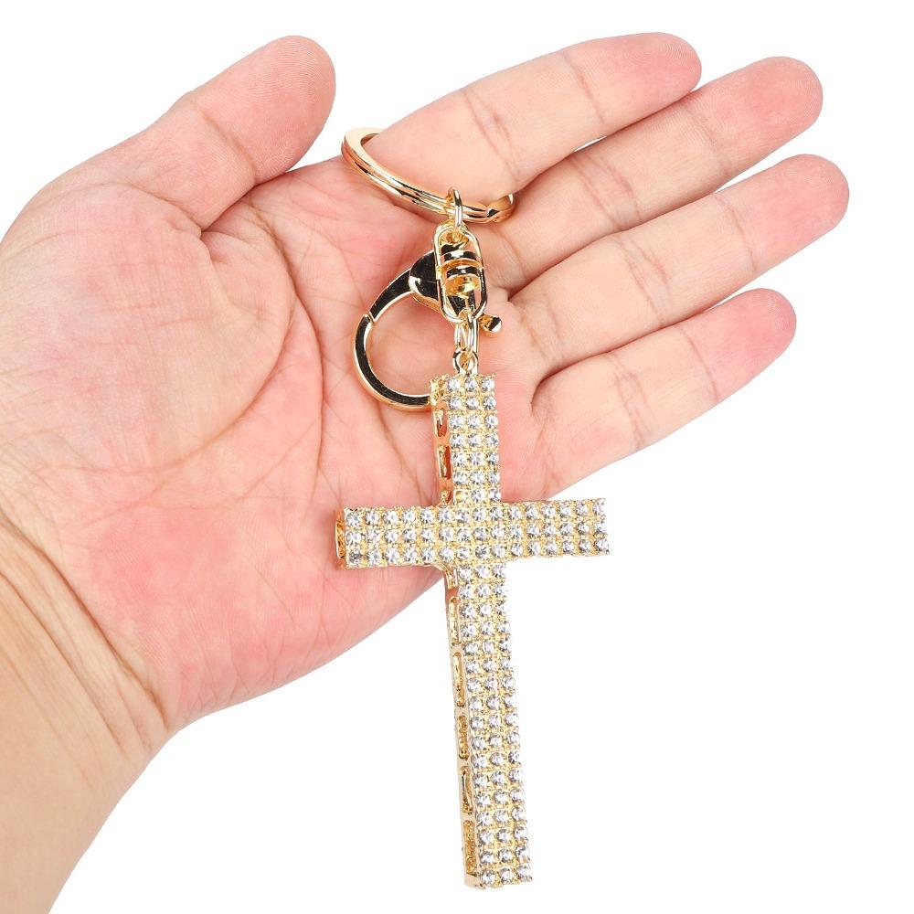 2pcs Small Size Cross Keychain White Crystal Key Ring Accessory Backpack Accessories