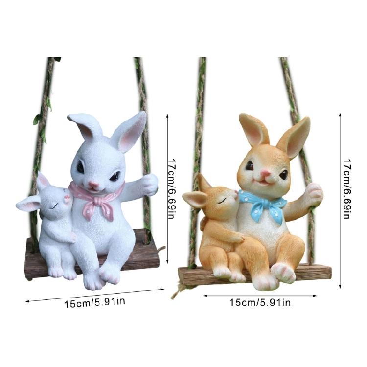 Lovely Mother And Baby Rabbit Easter Swing Ornament Durable Resin Rabbit Swing Home Decors For Year Round Display