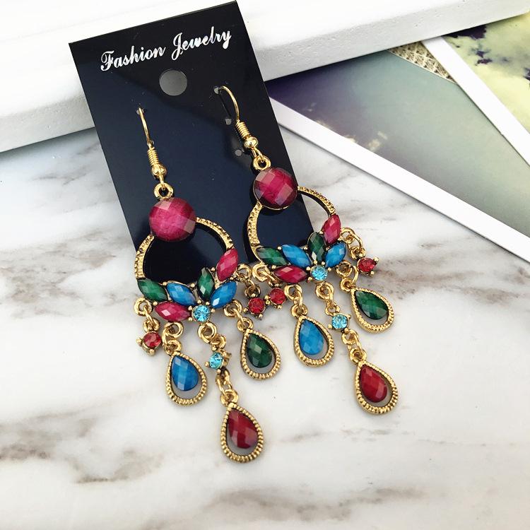 Vintage court gem set earrings long temperament bohemian earrings niche earrings women