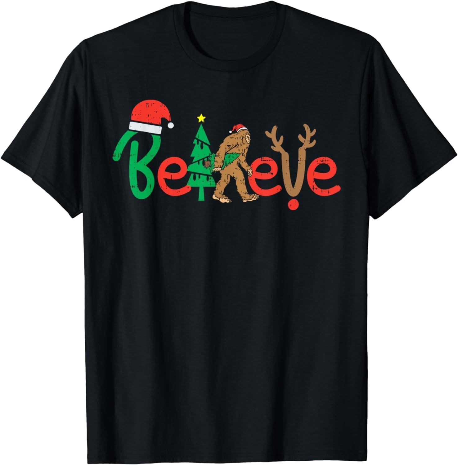 NEW LIMITED! Believe Bigfoot Sasquatch Santa Reindeer Tee - MADE IN USA S