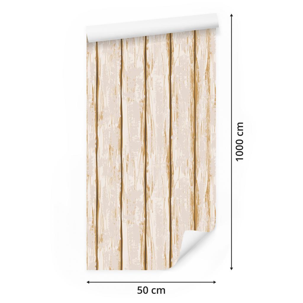 Wallpaper light wood wooden boards with a used and vintage look 50x1000