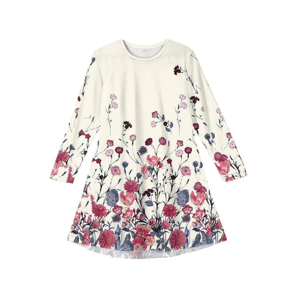 Girls' Long Sleeve Dress - Color Pocket Dress