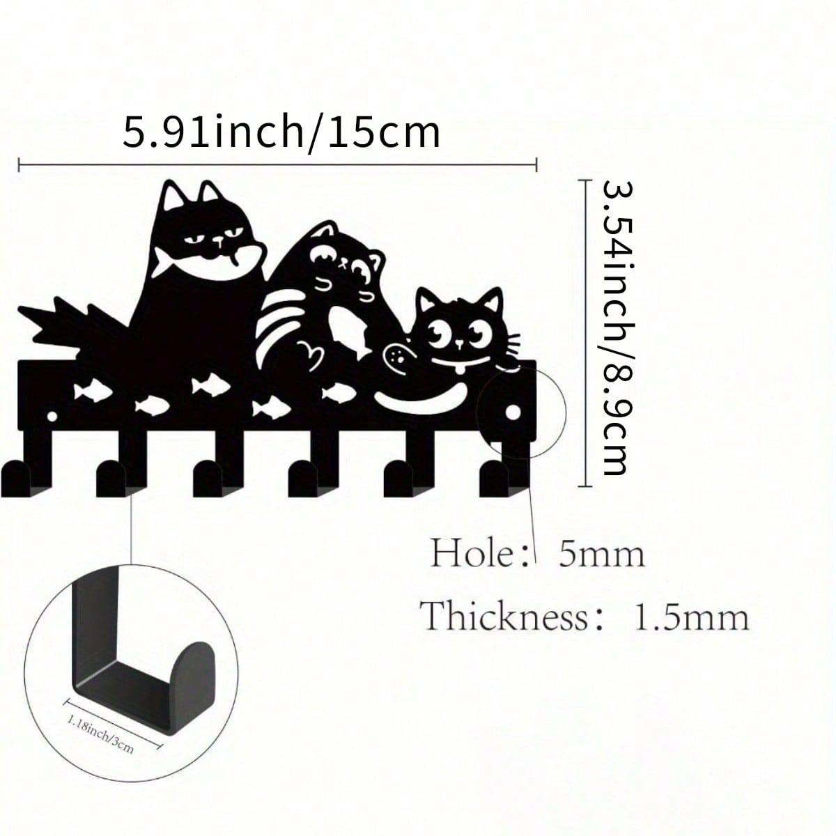 Metal Wall Mounted Key Holder with 6 Hooks Modern Entryway Decor 9x15