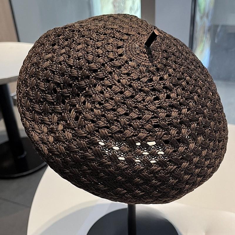Small Fragrance Style Beret Hat For Women Summer Breathable Knitted Fashion Accessory