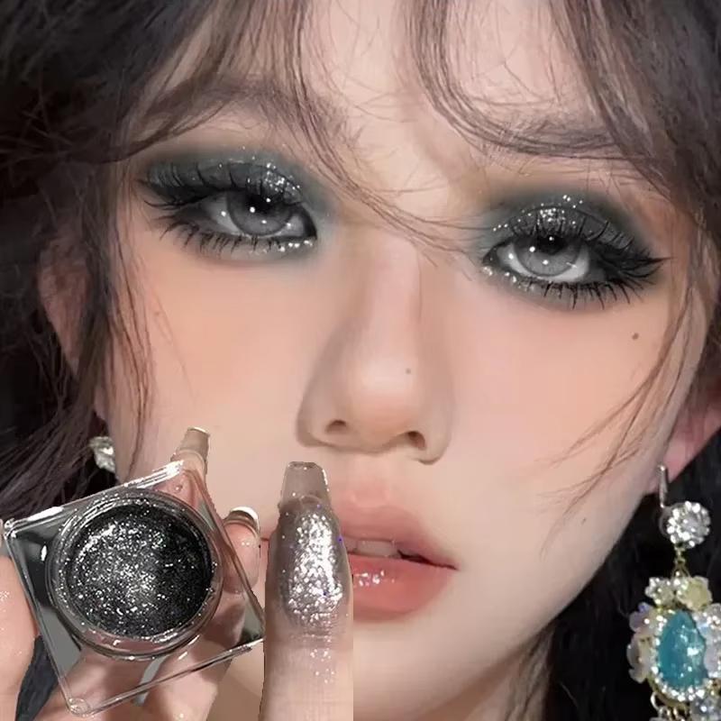 Glitter Punk Smoky Black Gelová paletka na oční stíny Metalická Tmavě stříbrná Mokré oči Zvýrazňovač stínů Pearl Pigments Kosmetika
