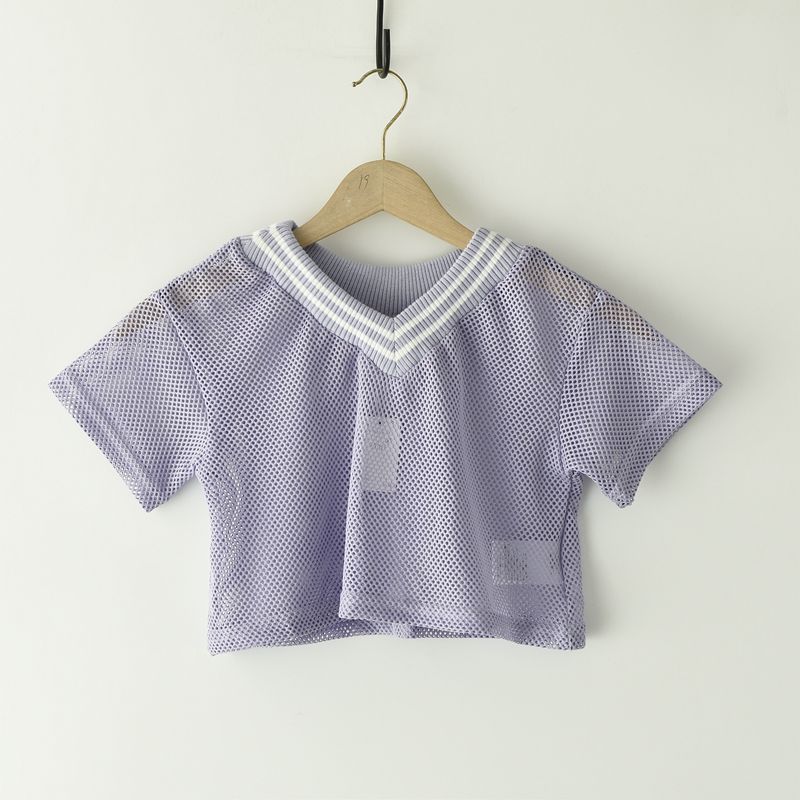 

Rb785 Ретро Топ-футболка в японском стиле, сетчатая, ажурная, короткая Violet 110