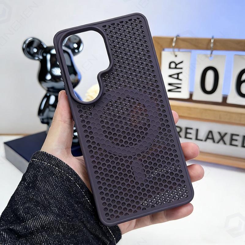 Magnetic Case For Samsung Galaxy S26 S25 Plus S24 S23 S22 Ultra Pure Color Honeycomb Heat Dissipation Frame Cover For Magsafe