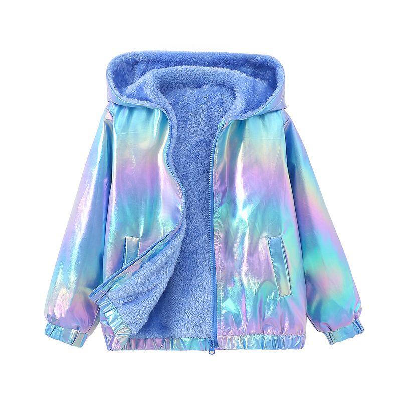 Giacca con Cappuccio e Zip in Pile Color Gradiente per Bambine 1-11 Anni