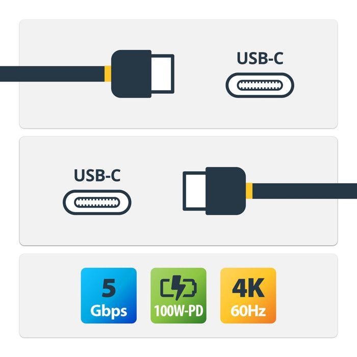 Câble USB-C - STARTECH - USB315CCV2M - 2m - 100W Power Delivery - 5Gbps