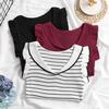 Vest Women's Summer Outerwear V-neck Knitted Ice Silk Sexy Little Fly Sleeves Ruffle Edge Striped Sleeveless Top Backless T-shirt Trendy