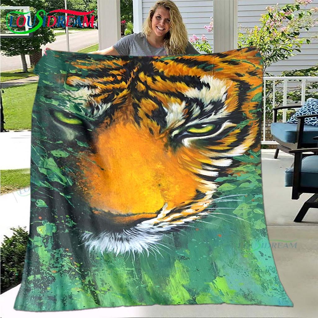 Hot Tiger Painting Print Flannel Adult and Children Blanket Sofa Bed Decoration Blanket Portable Blanket Bath Towel Gift