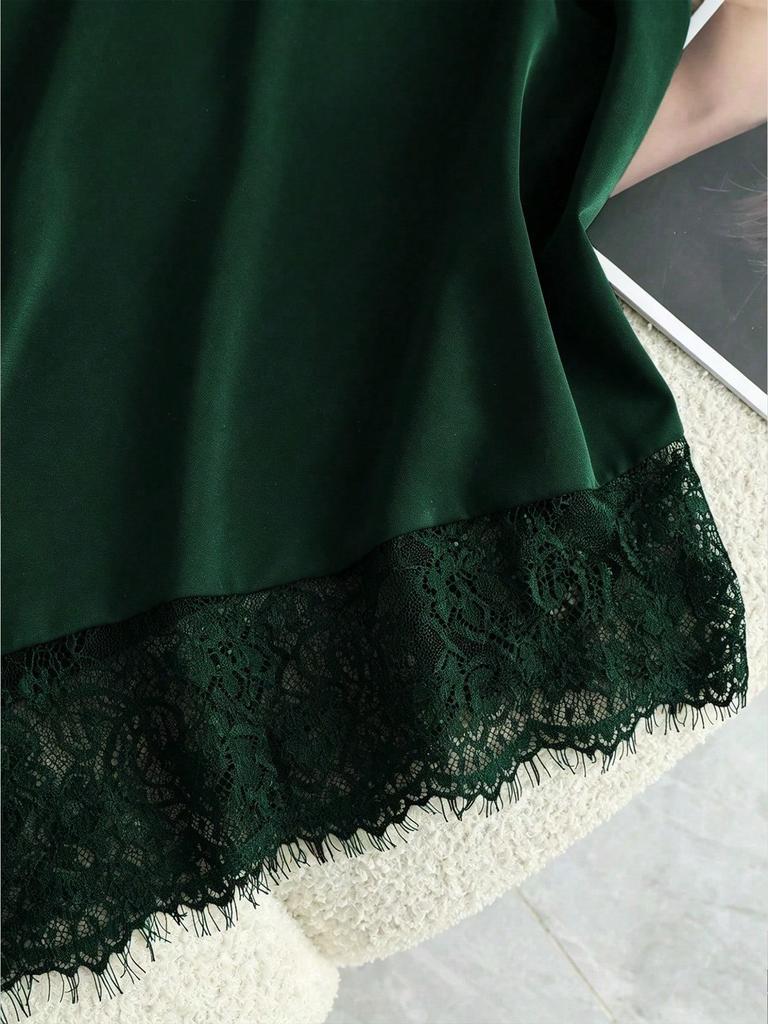 2026 Summer European & American Women's Sleeveless Satin Camisole with Lace Trim
