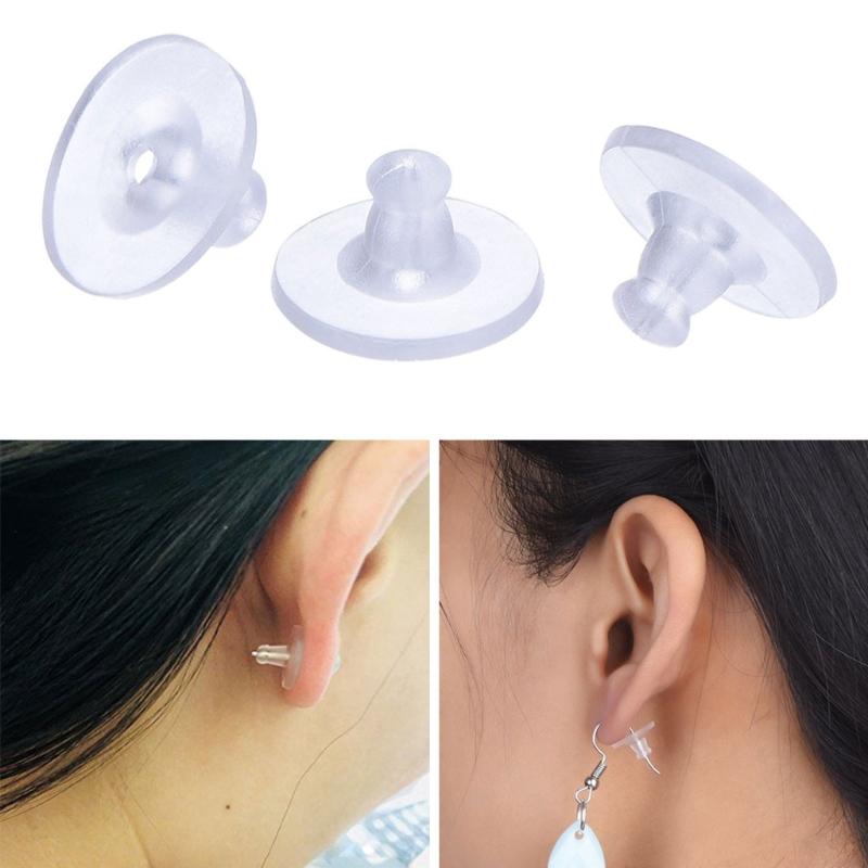 100 Pieces Soft Clear Earring Backings Silicone Rubber Safety Back Pads Backstops Replacement for Earring Studs Hoop DIY