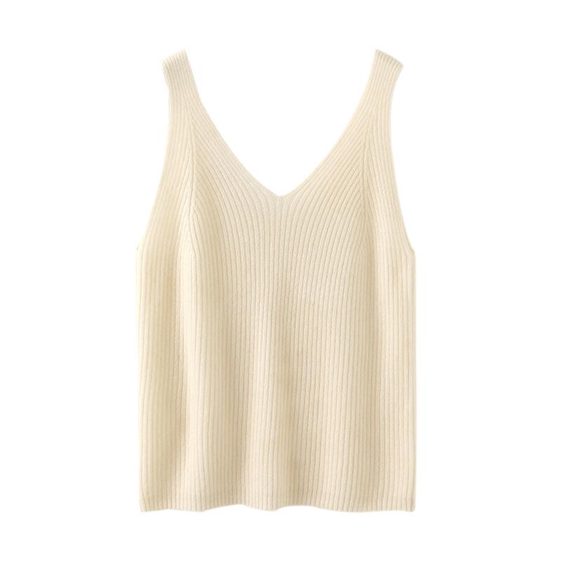 Women’s V-Neck Cashmere Camisole Sweater - Fitted, Sleeveless with Elegant Back Design for Autumn & Winter