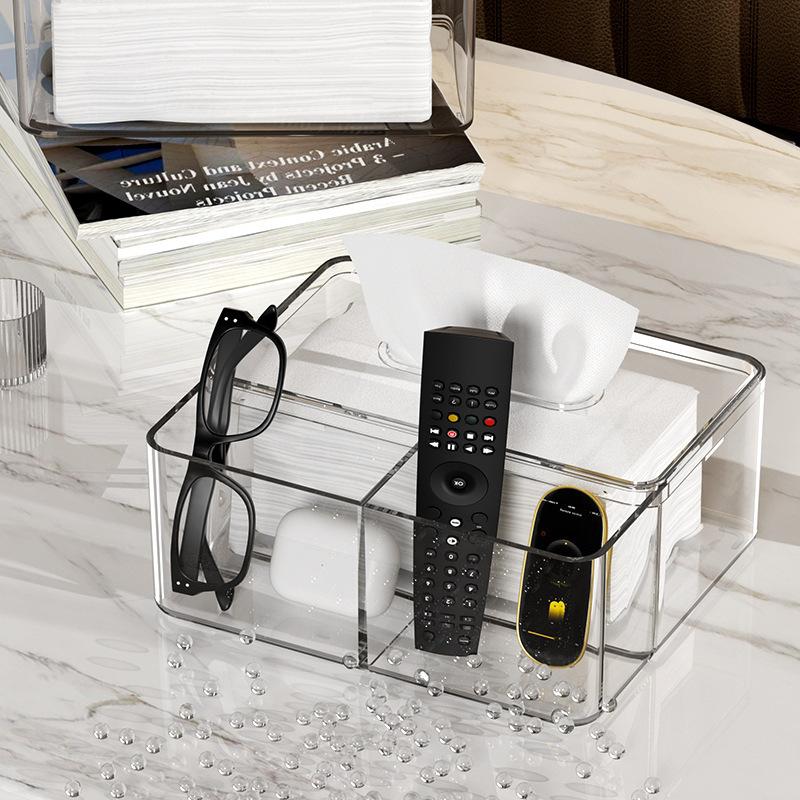 Simple Storage Tissue Box Tissue Drawer Living Room Transparent Light Luxury Partitioned Tissue Storage Box
