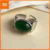 925 Sterling Silver Rings for Women Couple Minimalist Handmade Big Green Stone Ring Fine Jewelry Gift Prevent Allergy