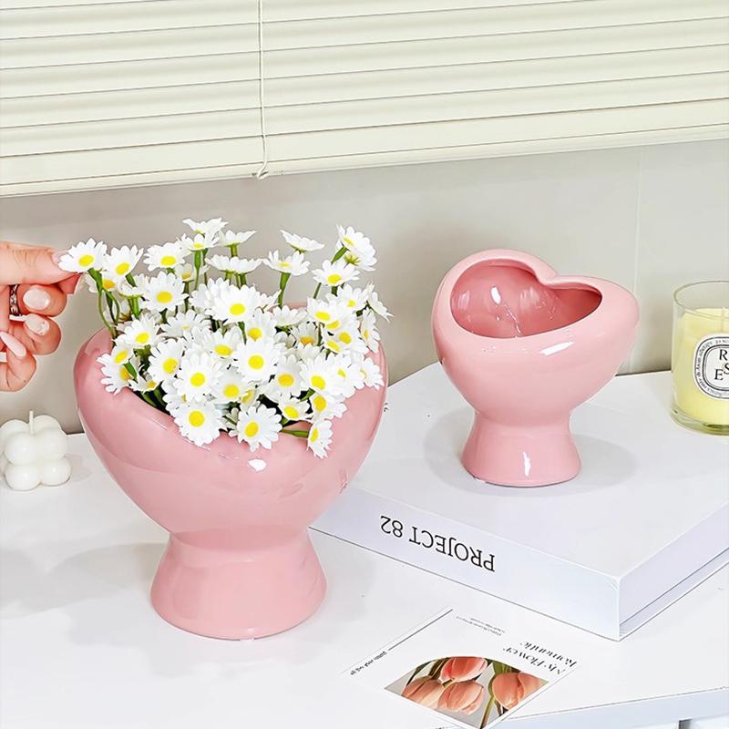 European-style Ceramic Heart-shaped Vase Creative Hydroponic Simulation Flower Arrangement Container for Room Heart-shaped Vase