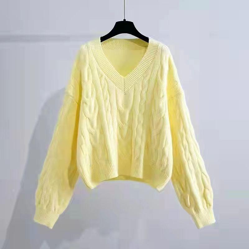 Lockerer Strickpullover mit Puffärmeln Laternenärmel Kurzer Pullover Pure Desire Wind Top