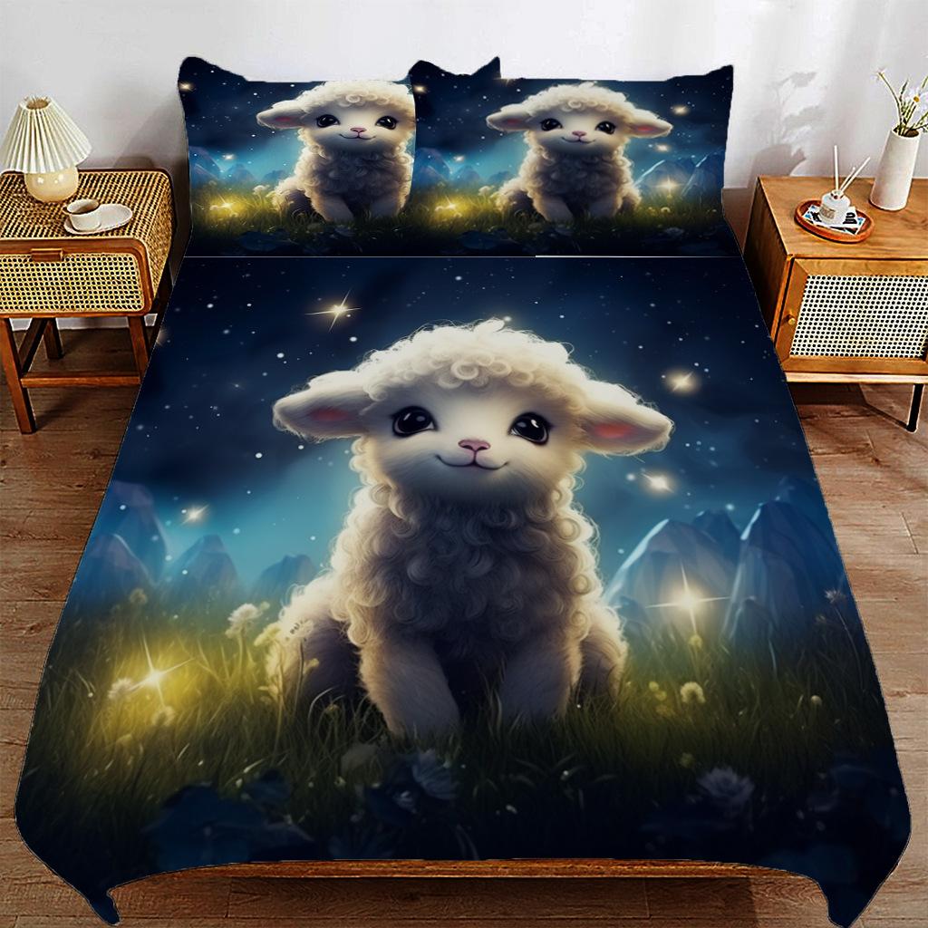 

Healing Lamb Printed Bed Three-Piece Set, Bedding, Digital Printed Bedding 135*200