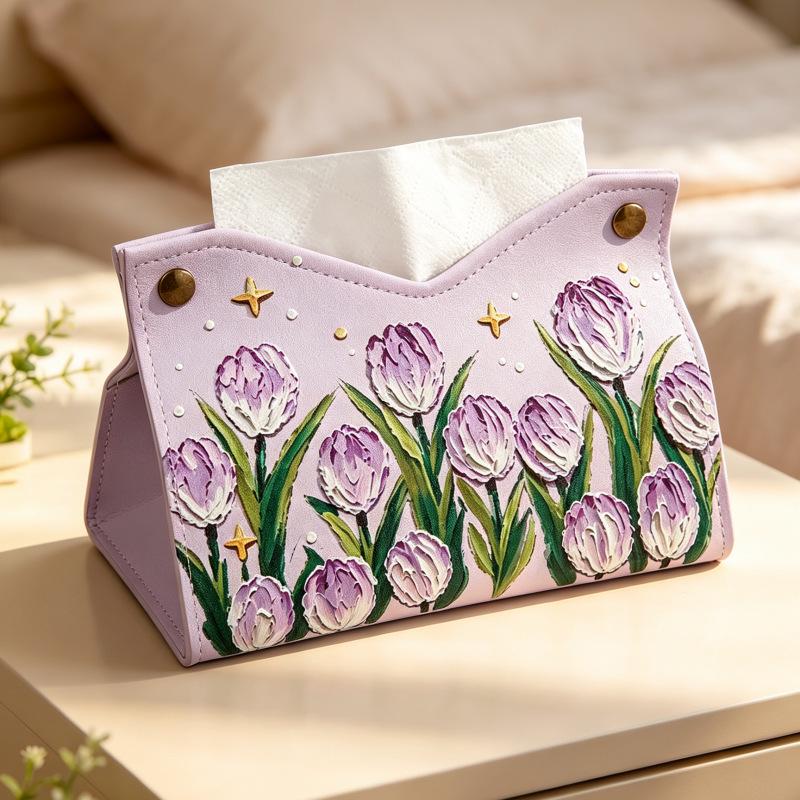 Purple Tulip Luxury Tissue Box for Home and Office