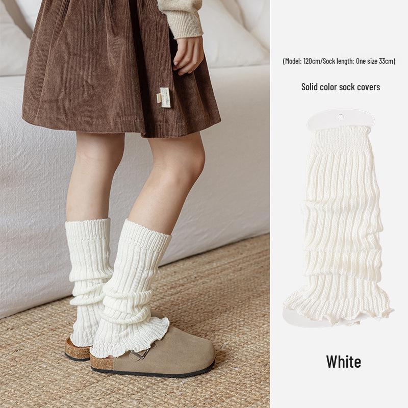 Girls' Ruffle Edge Knitted Leg Warmers - Thickened Scrunch Socks for Autumn & Winter