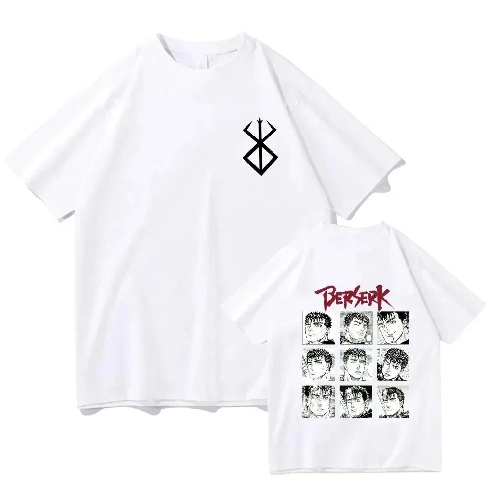 Hip Hop Streetwear Men T-shirt Anime Berserk Guts Print T Shirt 100% Cotton Tee Unisex Oversized Casual Women Tshirt Y2K Clothes